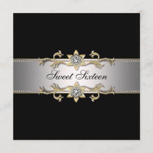 Invitation Fête de seize ans noire et or