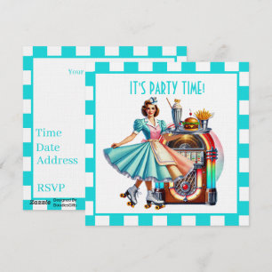 Invitation Fête de serveuse rétro mignonne