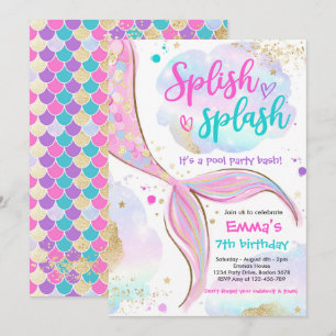 Invitation Fête de sirène de la piscine sirène rose sirène so