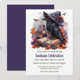 Invitation Fête de sorcière d'automne Raven Samhain Halloween