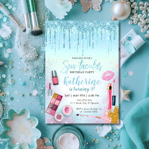 Invitation Fête de Spa Glamour Fille Anniversaire Salon Bleu