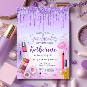 Invitation Fête de Spa Glamour Fille Anniversaire Salon Viole
