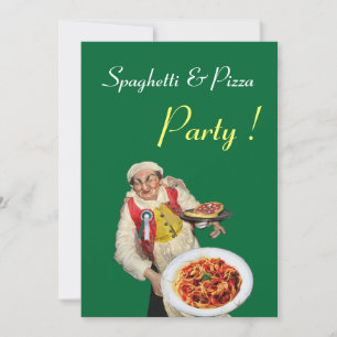 Invitation FÊTE DE SPAGHETTIS & PIZZA, RESTAURANT vert noir