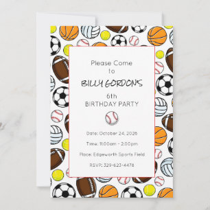 Invitation Fête de sport Enfants Baseball Coloré Amusant
