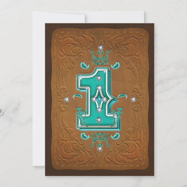 Invitation Fête de style western rustique marron et turquoise (Devant)