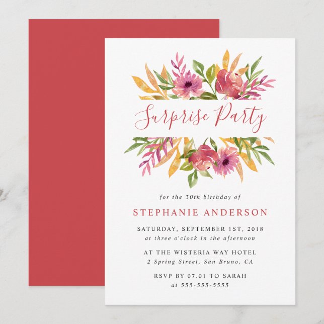 Invitation Fête de surprise du printemps floral moderne (Devant / Derrière)