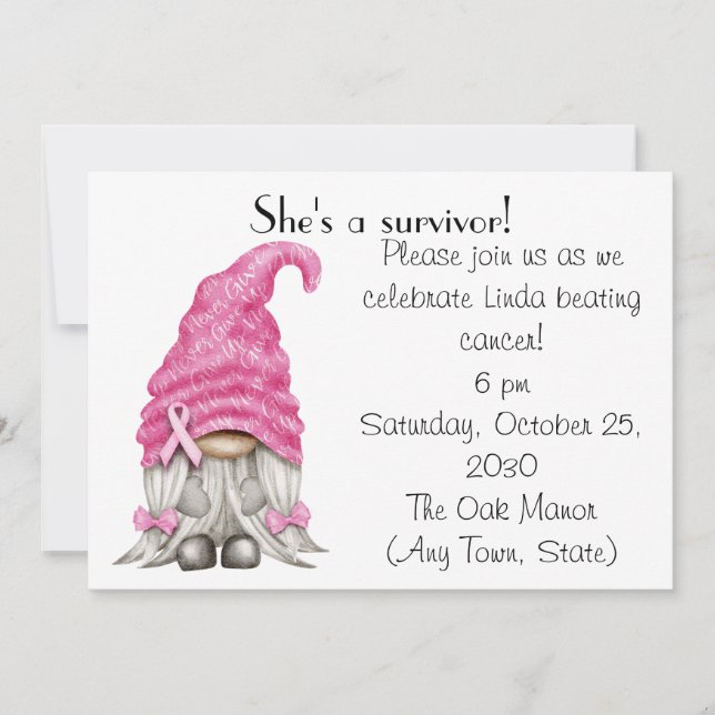 Invitation Fête de survivant du cancer du sein de Gnome/colle (Devant)