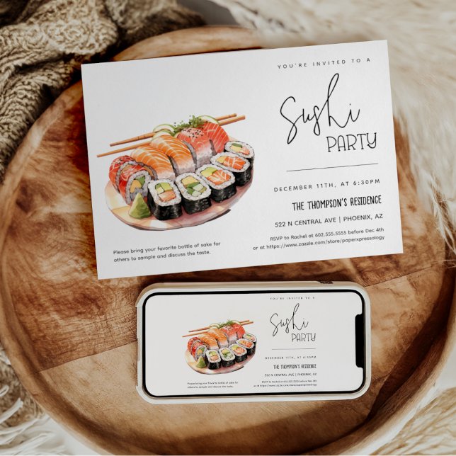 Invitation Fête de Sushi Toute Occasion Fête de Sushi Soirée  (Créateur téléchargé)