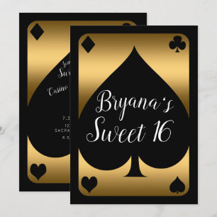 Invitation Fête de Sweet 16 Casino Glam Pique Or & Noir