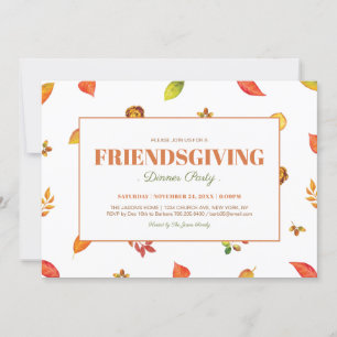Invitation Fête de Thanksgiving à la Feuillage Moderne, Frien