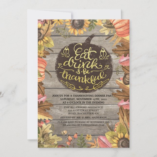 Invitation Fête de Thanksgiving de dîner de Maple d'automne e (Devant)