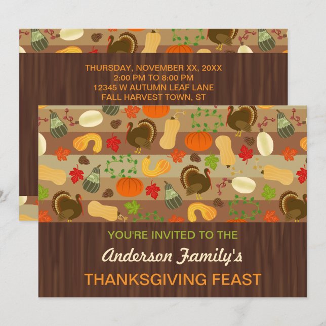 Invitation Fête de Thanksgiving Dîner d'automne pour l'automn (Devant / Derrière)