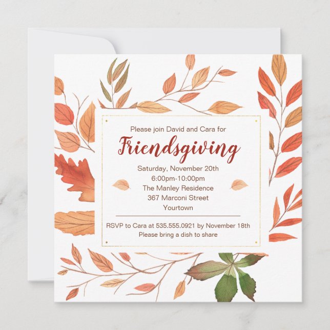 Invitation Fête de Thanksgiving entre amis aux feuilles d'aut (Devant)