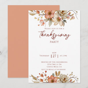 Invitation Fête de Thanksgiving Florale Automnale Élégante