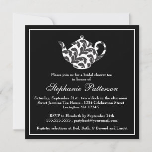 Invitation Fête de thé à la Fête de l'mariée de Damas noir et