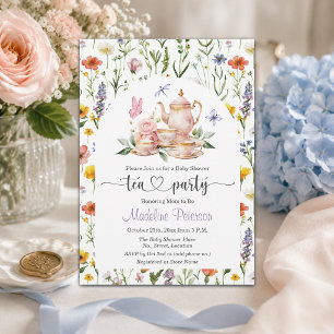 Invitation Fête de thé Baby Shower aux fleurs sauvages aquare