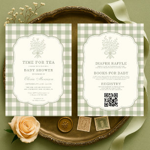 Invitation Fête de thé bébé tout-en-un à carreaux