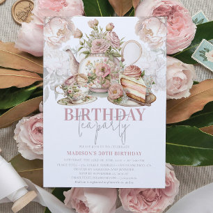 Invitation Fête de thé d'anniversaire Floral Elegant