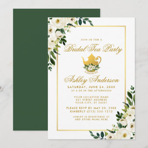 Invitation Fête de thé de la marée Floral Green Gold Invitati