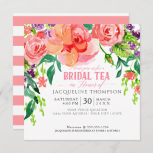 Invitation Fête de thé de la nuptiale Floral Coral Rose
