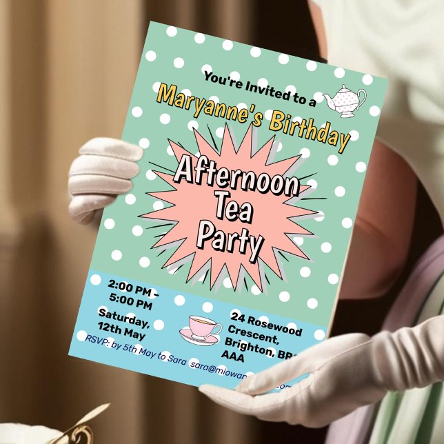 Invitation Fête de thé de l'après-midi cinquantaine style des (Créateur téléchargé)