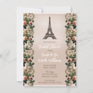 Invitation Fête de thé de mariage floral aux vignes roses dél