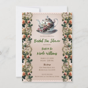 Invitation Fête de thé de mariage floral aux vignes roses dél