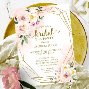Invitation Fête de thé de mariage floral or rose