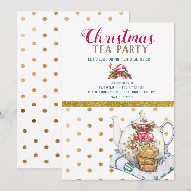 Invitation Fête de thé de Noël (Devant / Derrière)