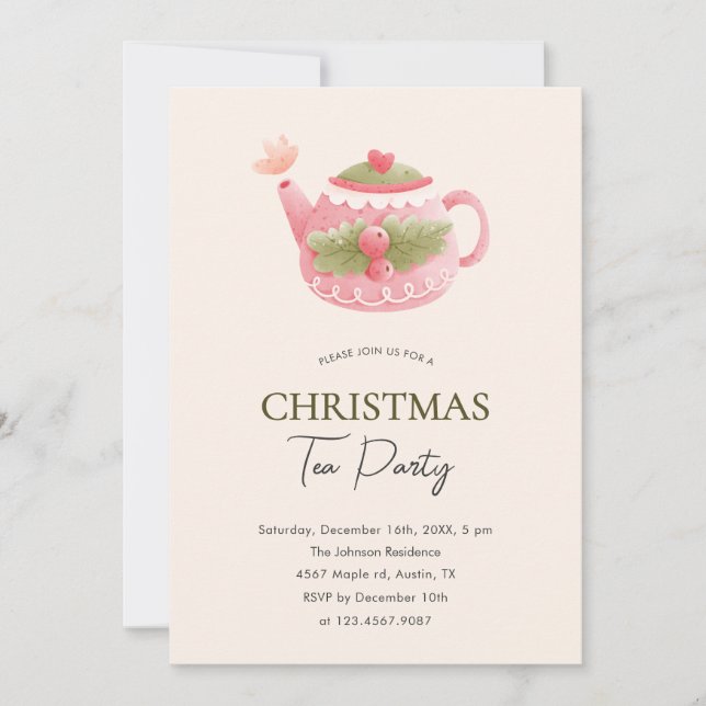 Invitation Fête de thé de Noël Pastel Pink (Devant)