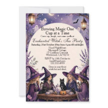 Fête de thé de sorcière enchantée violette sous la