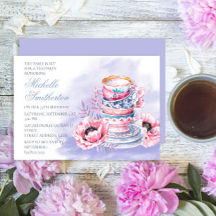 Invitation Fête de thé élégante rose violet pour 75 ans