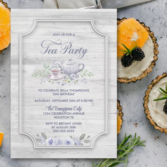 Invitation Fête de thé en bois gris (Créateur téléchargé)