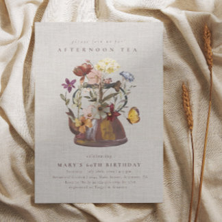 Invitation Fête de thé Fleur sauvage aquarelle Anniversaire