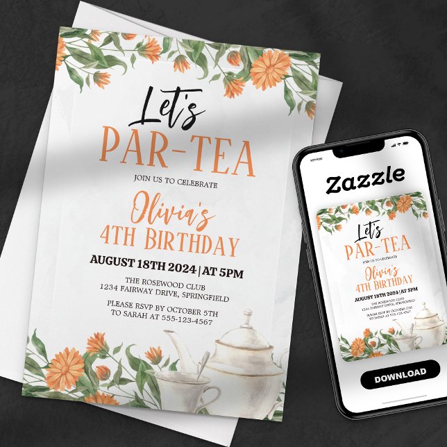 Invitation Fête de thé floral, par-tea, aquarelle (Créateur téléchargé)