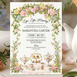 Invitation Fête de thé florale dans un jardin vintage pour la
