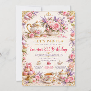 Invitation Fête de thé florale pastel élégante pour 21e anniv