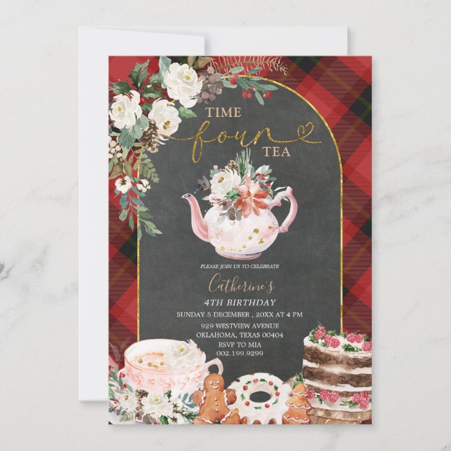 Invitation Fête de Thé Noël Floral 4e anniversaire (Devant)