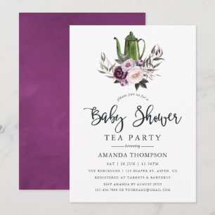 Invitation Fête de thé pour baby shower avec fleurs en velour