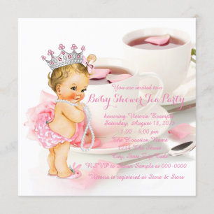 Invitation Fête de thé pour bébé fille avec Tasse de thé aux 