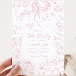 Invitation Fête de thé rose Baby Shower