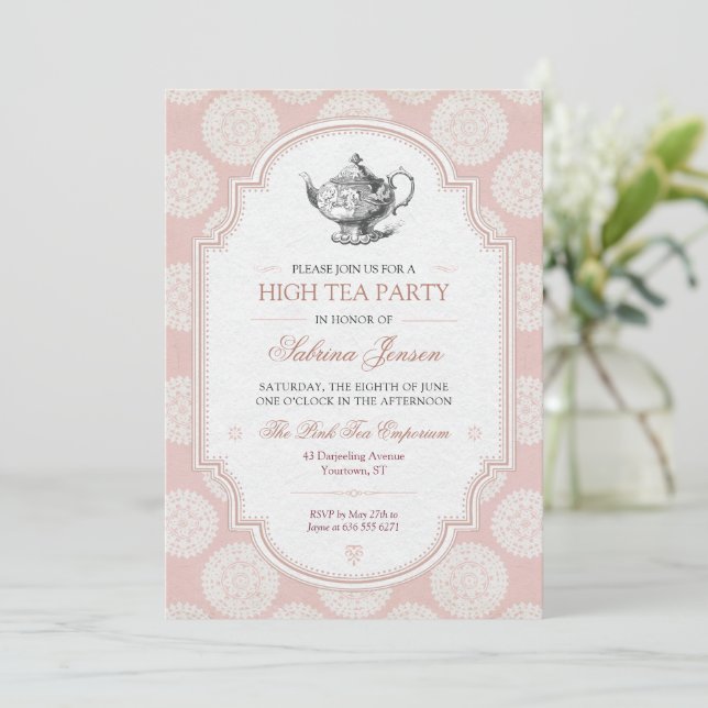 Invitation Fête de thé rose victorienne (Debout devant)