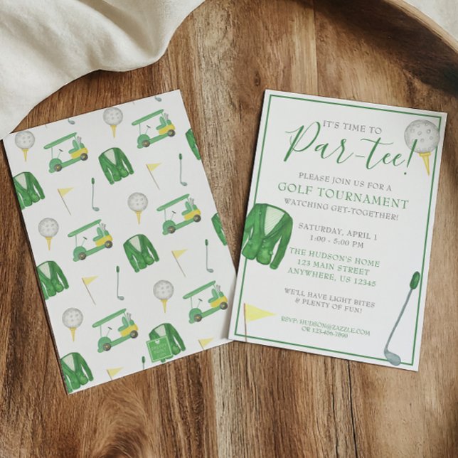 Invitation Fête de tournoi de golf vert et jaune aquarelle (Créateur téléchargé)