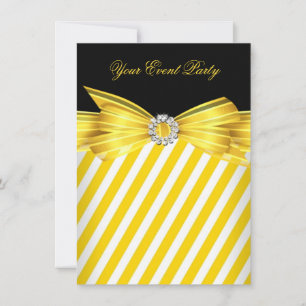 Invitation Fête de toutes occasions rayure jaune noir blanc