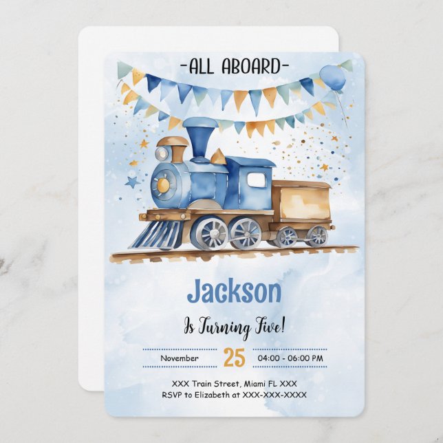 Invitation Fête de train pour le 5e anniversaire (Devant / Derrière)