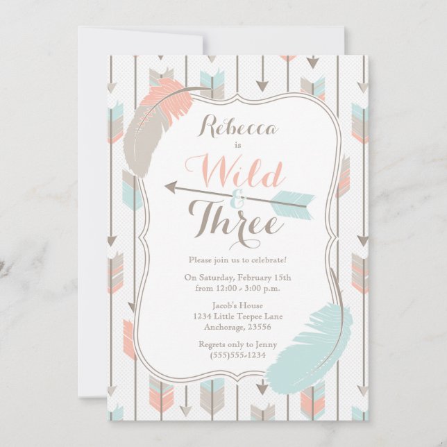 Invitation Fête de troisième anniversaire Wild and Three Trib (Devant)