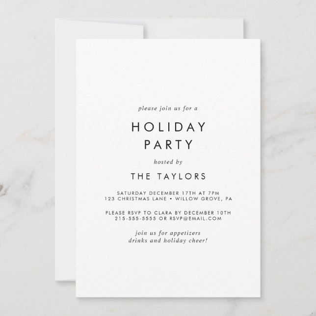 Invitation Fête de vacances avec une typographie chic (Devant)