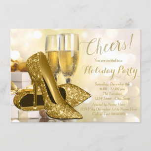 Invitation Fête de vacances Champagne Talon haut doré