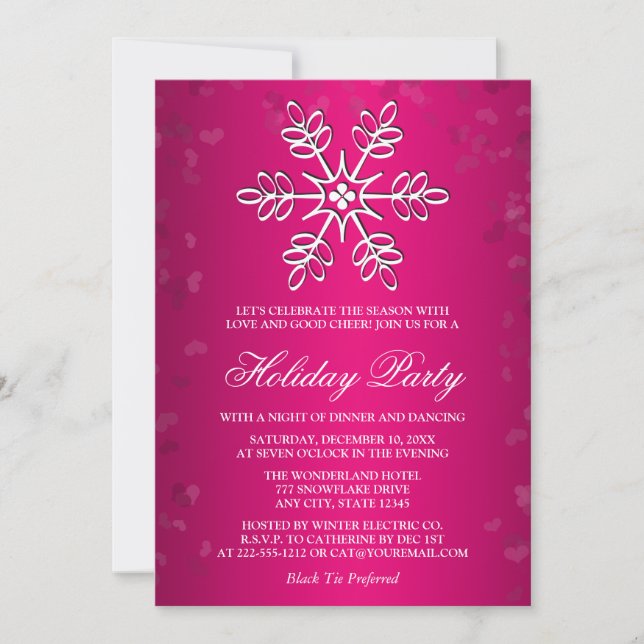 INVITATION FÊTE DE VACANCES DE CHAUD ROSE SNOWFLAKE (Devant)