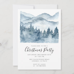 Invitation Fête de vacances de montagne hivernale à l'aquarel